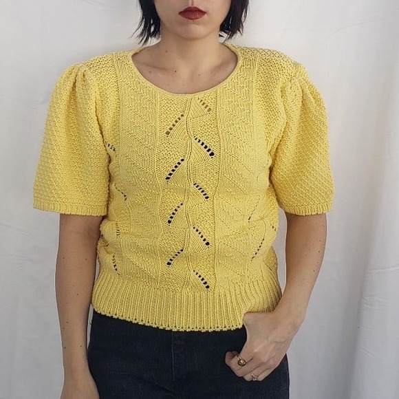 80s/90s Yellow Puff Sleeve Sweater - Picture 1 of 4